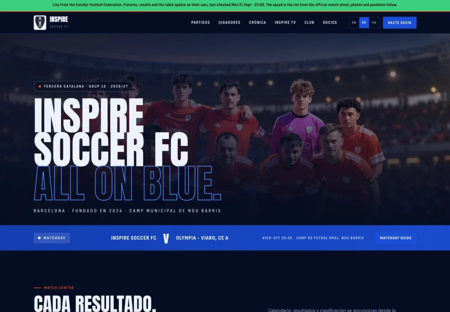 Sitio web de Inspire Soccer FC